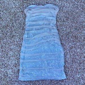 🐳Express silver sequence tube dress w/cream tulle